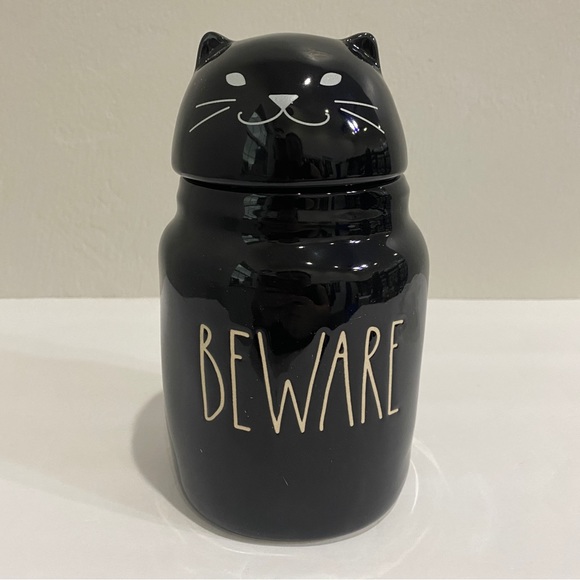 Rae Dunn Cat Beware tall storage ceramic canister - halloween - holiday - Picture 2 of 11